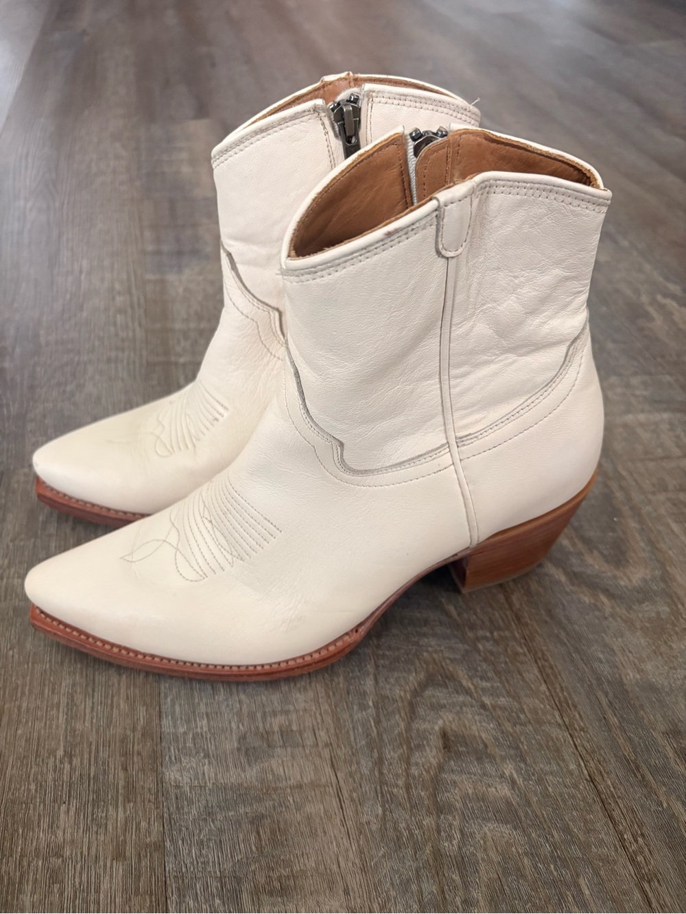 Tecovas Cream Leather Western Ankle Booties